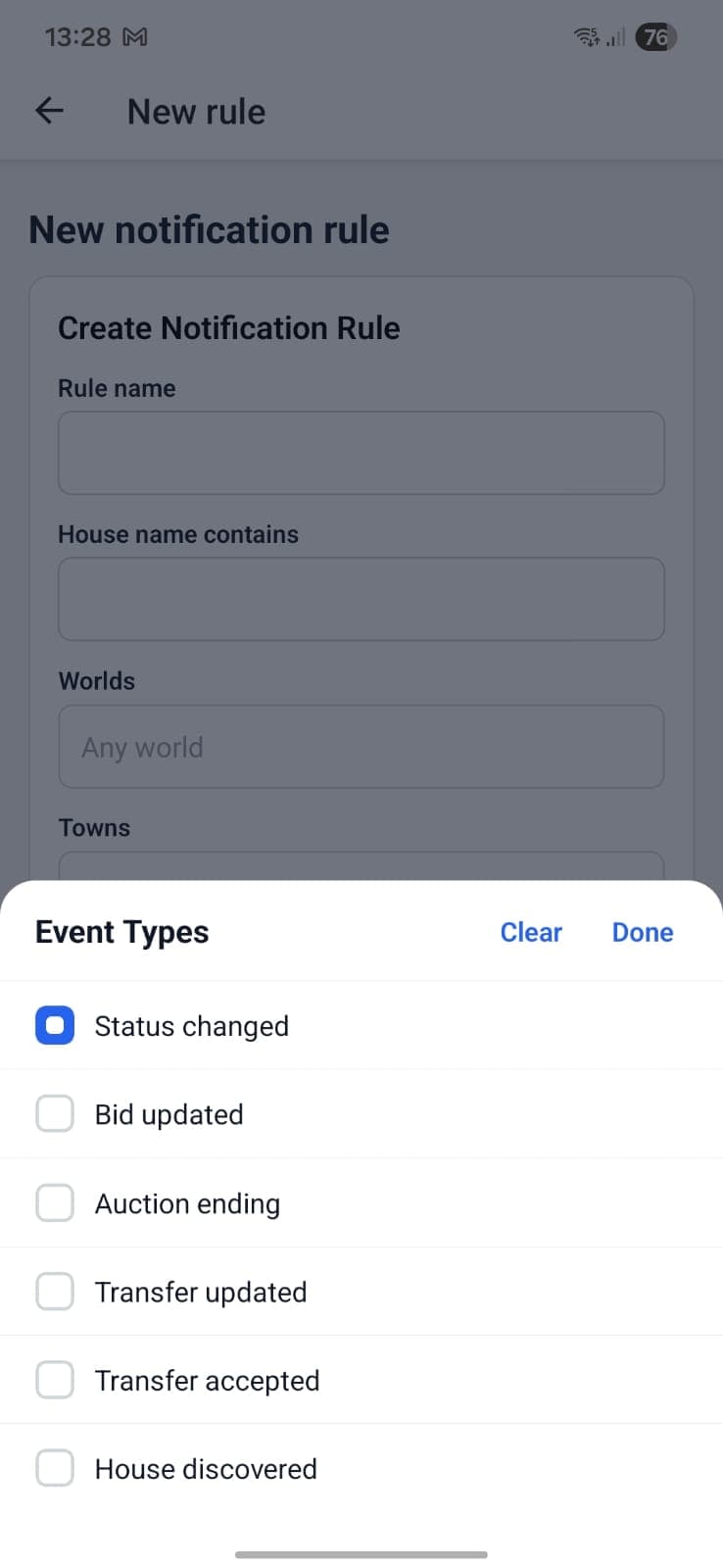 Event types screenshot